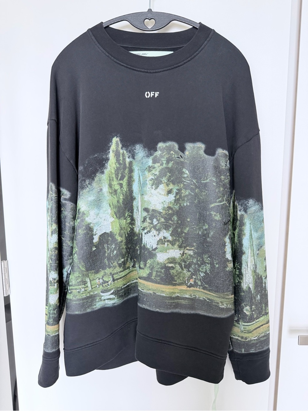 Off-White Women’s Crewneck Sweatshirt Landscape Art Graphic Oversized Size XXS